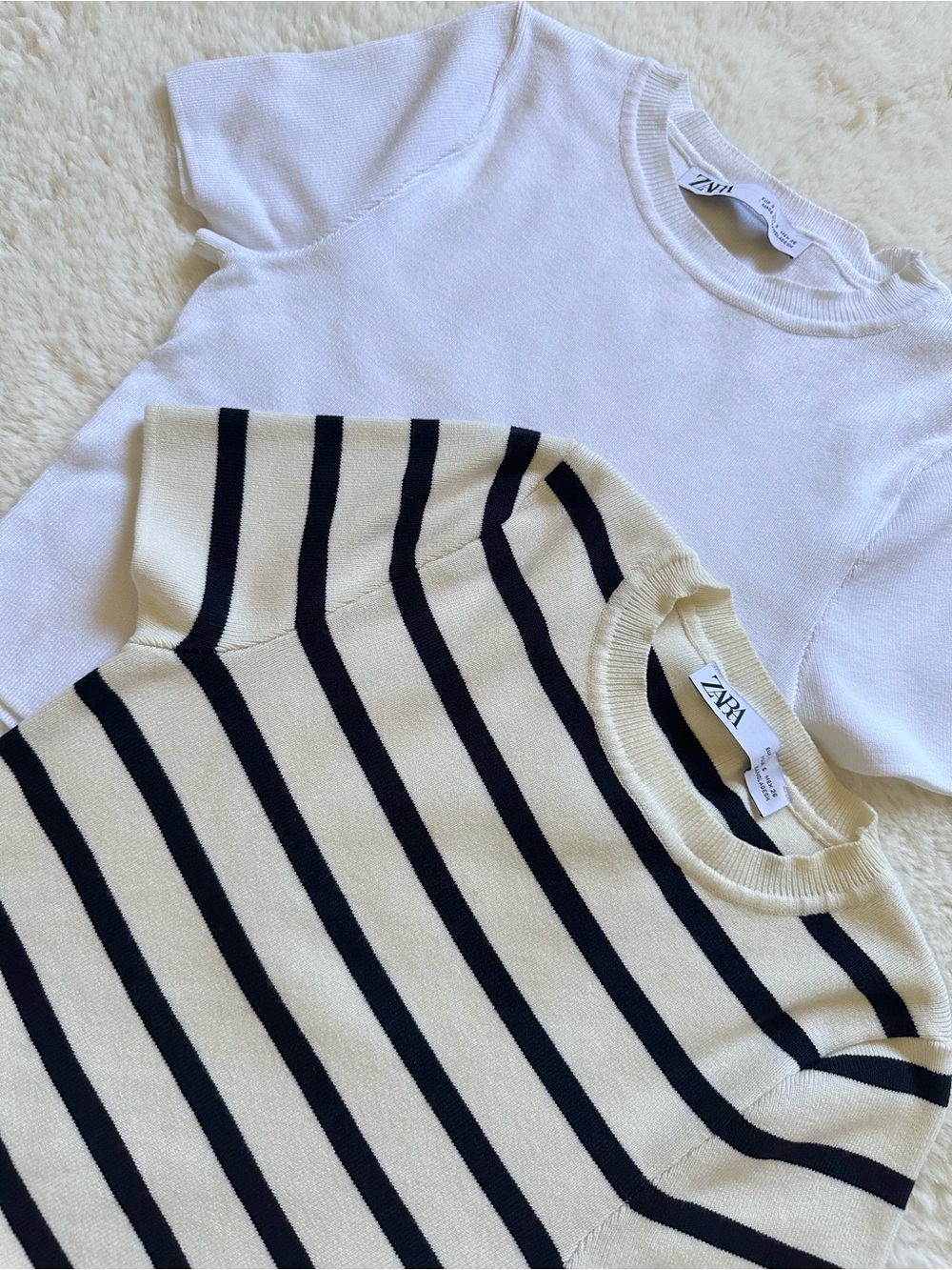 Zara Women’s 2PACK Short Sleeve Knit Top White & Cream Stripe - Small - Picture 2 of 10
